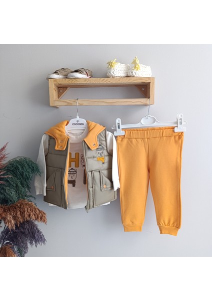 Minilkabebe Hıppıl Baby Şişme Yelekli Bebek 3 Lü Takım Haki-Turuncu