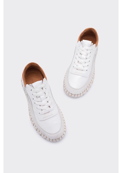 Zaha Beyaz Deri Süet Kadın Hafif Sneaker