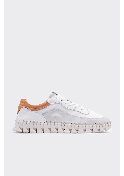 Zaha Beyaz Deri Süet Kadın Hafif Sneaker