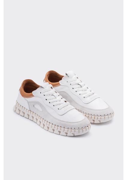 Zaha Beyaz Deri Süet Kadın Hafif Sneaker