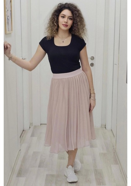Beli Lastikli Pliseli Etek 6018-PUDRA fiyatları