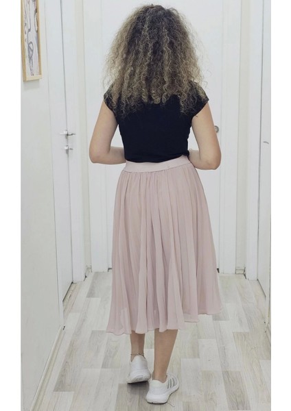 Beli Lastikli Pliseli Etek 6018-PUDRA fırsatları