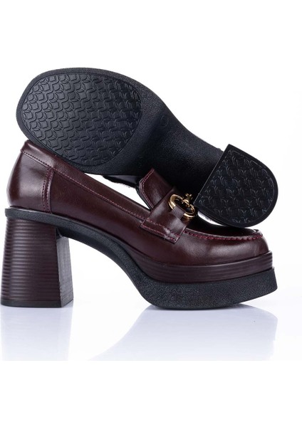 Janset Kadın Bordo Topuklu Loafer Ayakkabı fiyatları