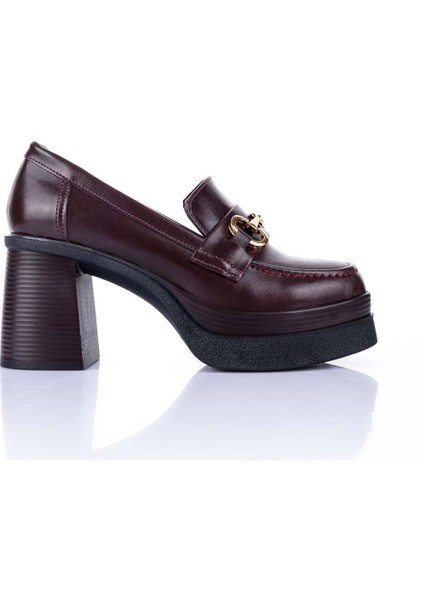Janset Kadın Bordo Topuklu Loafer Ayakkabı modelleri
