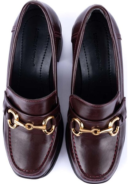 Janset Kadın Bordo Topuklu Loafer Ayakkabı fırsatları