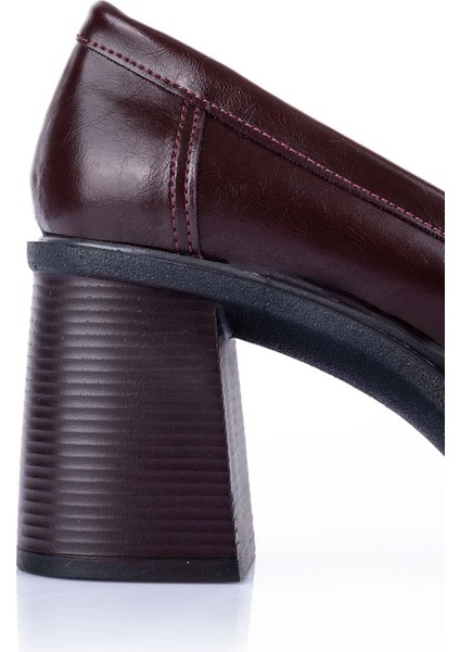 Janset Kadın Bordo Topuklu Loafer Ayakkabı indirimleri