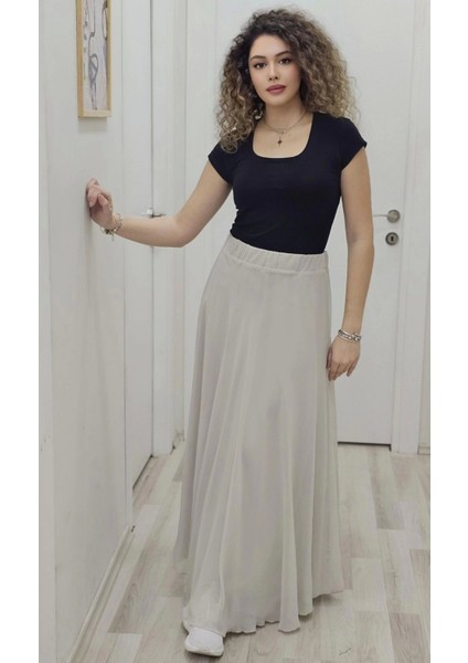 Bel Lastikli Kloş Şifon Etek 6003-TAŞ fiyatları