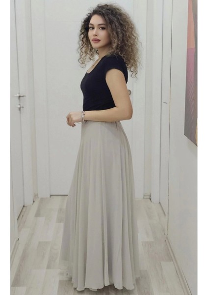 Bel Lastikli Kloş Şifon Etek 6003-TAŞ modelleri