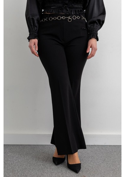 3043 Scuba Zincir Kemerli Kadın Pantolon Siyah modelleri