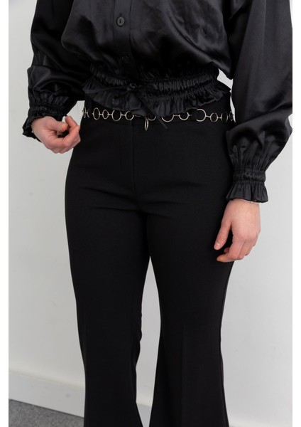 3043 Scuba Zincir Kemerli Kadın Pantolon Siyah fırsatları