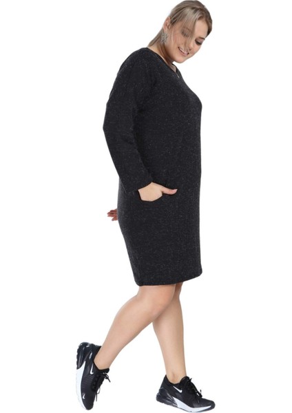 Angelino Genç Büyük Beden Kışlık Yumoş Antrasit Elbise AS06