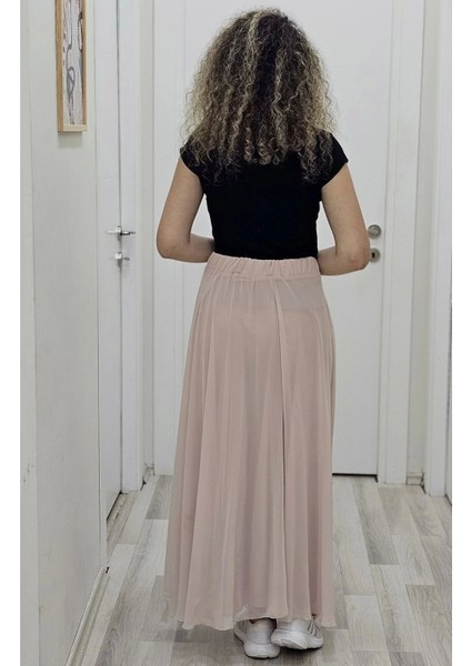 Bel Lastikli Kloş Şifon Etek 6003-PUDRA fırsatları