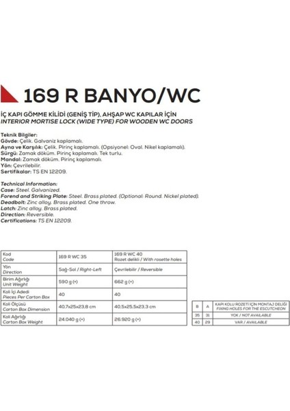 169R 40MM Banyo - Wc Kilidi Oval Nikel (Ekstra rulmanlı, Kapı kolu rozeti için montaj delikli)