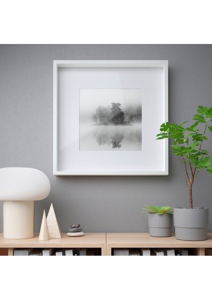 Sannahed 50 x 50 cm Beyaz Çiçek Eşya Konabilen Derin Kutu Çerçeve Ahşap Fotoğraf Resim Çerçevesi