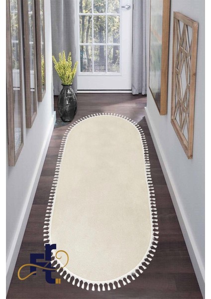 Frt Export tüylü Peluş Oval Örgü Saçaklı Peluş Yolluk Yumuşacık Yıkanabilir Antre Hol Koridor Halı