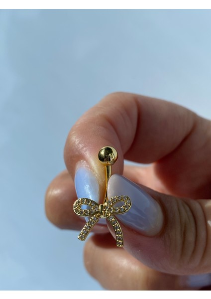 Çelik Göbek Piercing Zirkon Taşlı Fiyonk Kurdale Model