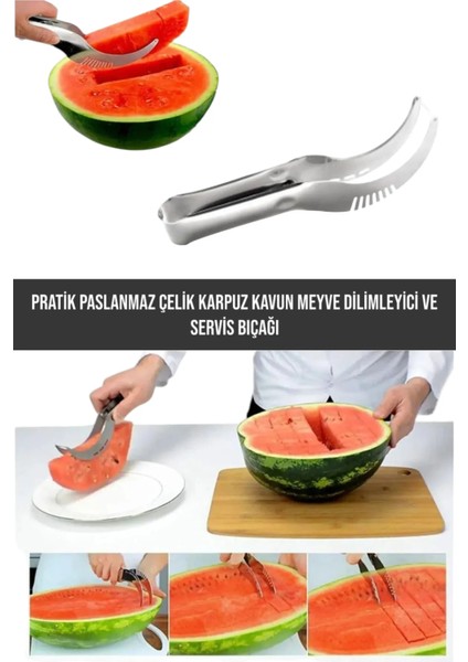 Pratik Paslanmaz Çelik Karpuz Kavun Meyve Dilimleyici ve Servis Bıçağı