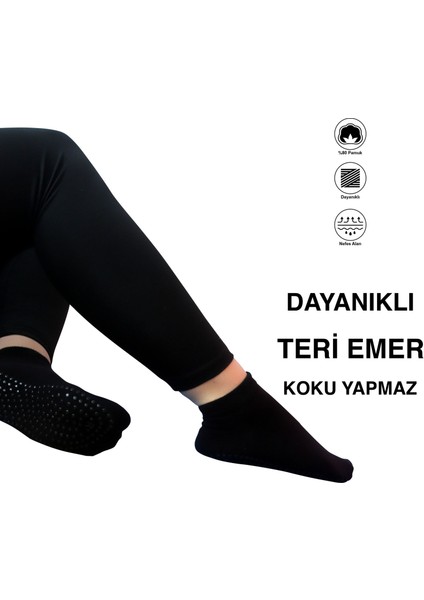 3 Çift Likralı Kaymaz Taban Abs Silikon Baskılı Yoga Fitness Pilates ve Hac Umre Tavaf Kadın Çorap fırsatları