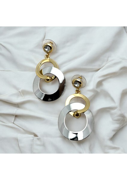 Tarz Halkalı Küpe Gold ve Gümüş Renk