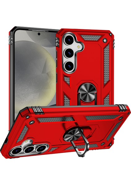 Samsung Galaxy S25 Kılıf Darbe Emici Tank Armor Standlı Yüzüklü Mıknatıslı Sert Silikon Kapak