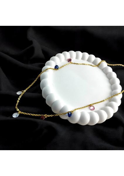 Renkli Taşlı Gold Kolye