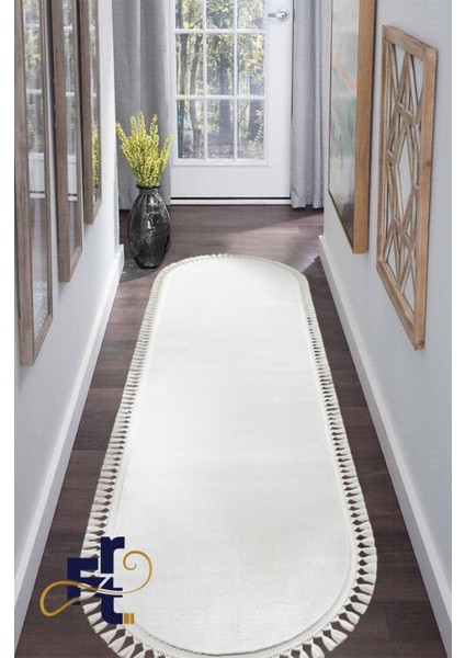 Frt Export tüylü Peluş Oval Örgü Saçaklı Peluş Yolluk Yumuşacık Yıkanabilir Antre Hol Koridor Halı