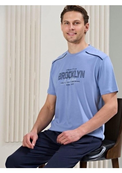 Erkek Sıfır Yaka Kısa Kollu Pijama Takımı
