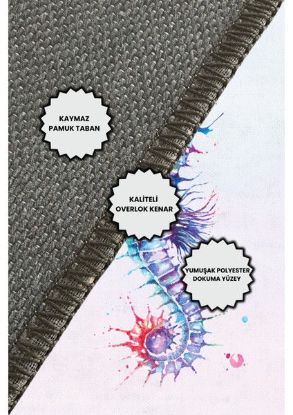 Deniz Atı Desenli Kaymaz Yıkanabilir Dijital Baskı Deniz Temalı Halı fırsatları