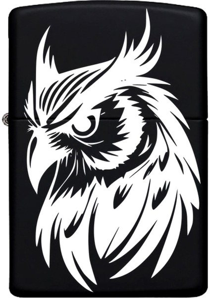 Baykuş Desenli Kişiye Özel Isimli Zippo Çakmak Benzinli Siyah Metal Çakmak 2