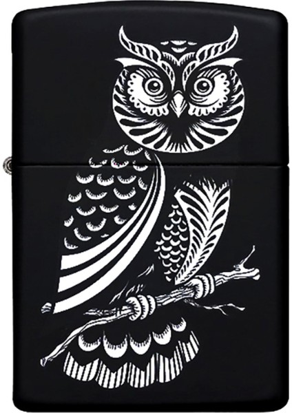 Baykuş Desenli Kişiye Özel Isimli Zippo Çakmak Benzinli Siyah Metal Çakmak