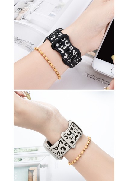 Watch 42-44-45-46-49MM Uyumlu Leopar Desenli Yüksek Kaliteli Leopar Silikon Kordon fırsatları