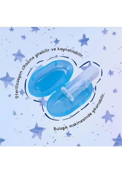 2'li Mini Bebek Çocuk Parmak Diş Fırçası + Mavi ve Şeffaf Saklama Kabı Seti 2 Adet