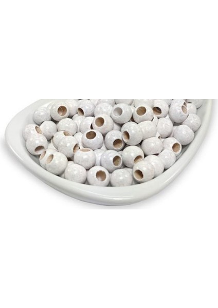 Beyaz 10 mm Ahşap Boncuk 100 gr