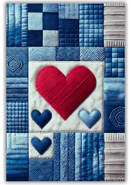 Patchwork Jean Görünümlü Kalpli Kaymaz Tabanlı Yıkanabilir Dijital Baskılı Halı fiyatları