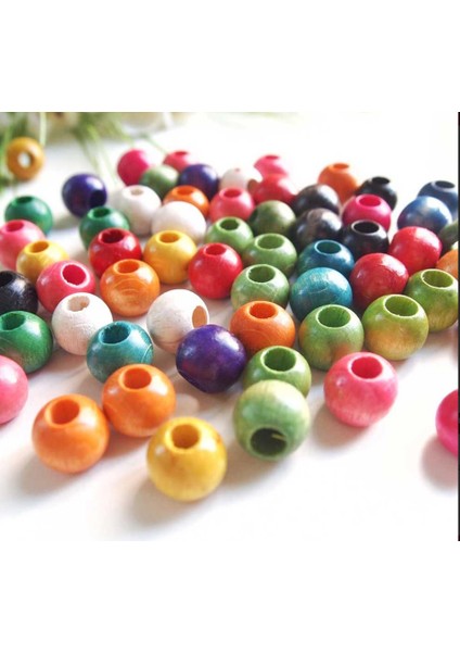 Karışık Renk 10 mm Ahşap Boncuk 100 gr