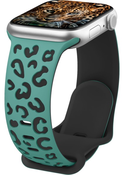 Watch 38-40-41-Watch 10 42MM Uyumlu Leopar Desenli Yüksek Kaliteli Leopar Silikon Kordon