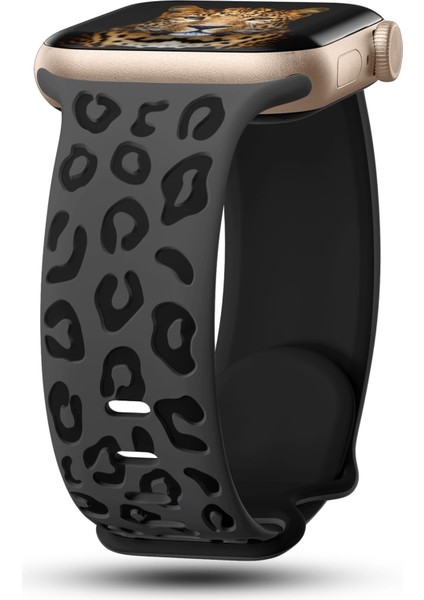 Watch 38-40-41-Watch 10 42MM Uyumlu Leopar Desenli Yüksek Kaliteli Leopar Silikon Kordon