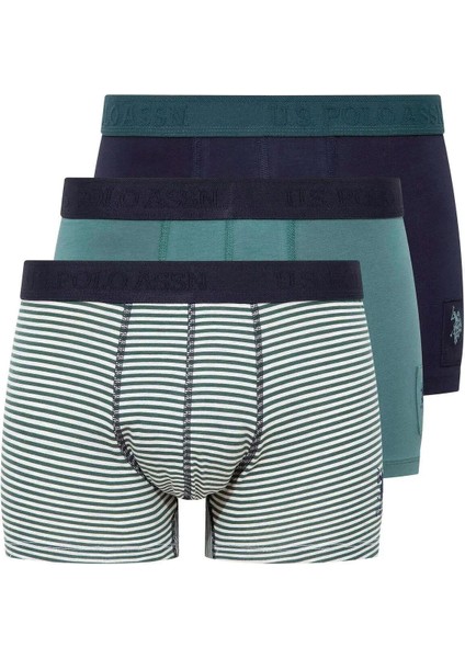80504 Erkek Baskılı-Lacivert-Yeşil Pamuklu 3 Lü Boxer