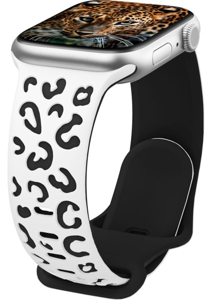 Watch 38-40-41-Watch 10 42MM Uyumlu Leopar Desenli Yüksek Kaliteli Leopar Silikon Kordon