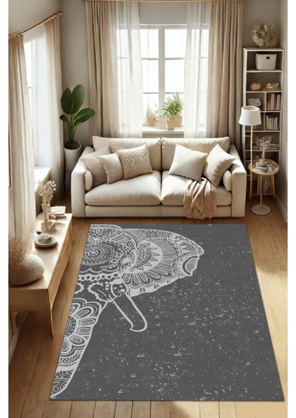 Fil Desenli Yoga ve Mandala Temalı Dijital Baskılı Kaymaz Yoga Halısı