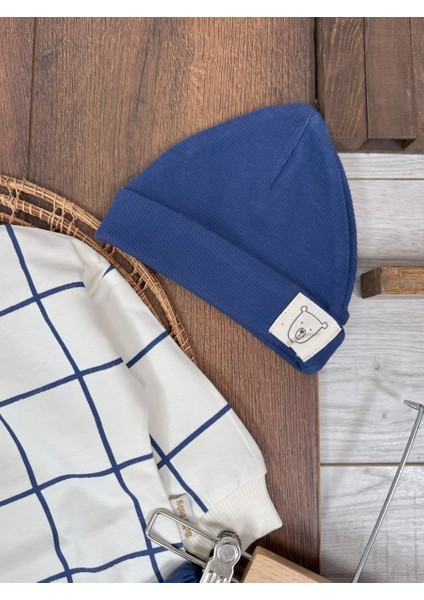 Lacivert Mevsimlik Bayramlık Ekoseli Pamuklu Şapkalı Erkek Bebek Takım indirimleri