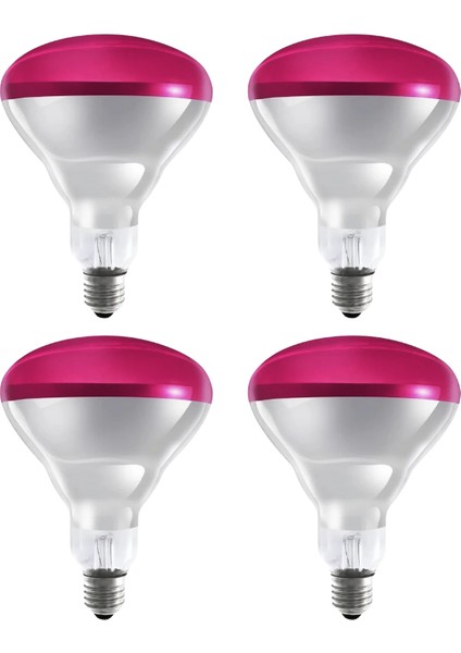 (4 Adet) 150W Kızılötesi (Infrared) Isıtıcılı Hayvan Isıtma ve Kuluçka Lambası (Kırmızı Işık) E27 (Kalın Duy)