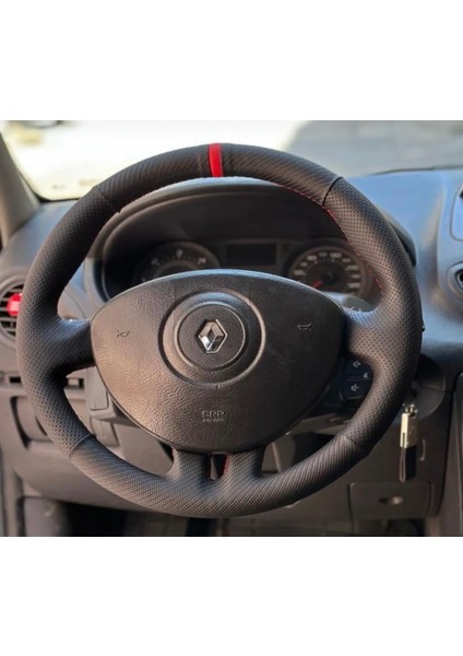 Clio 3 Araca Özel Direksiyon Kılıfı (Nokta Karbon Kırmızı Yüzük )