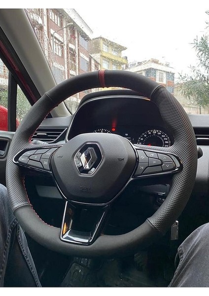 Clio 5 Araca Özel Direksiyon Kılıfı (Alcantra Nokta Yüzüklü)