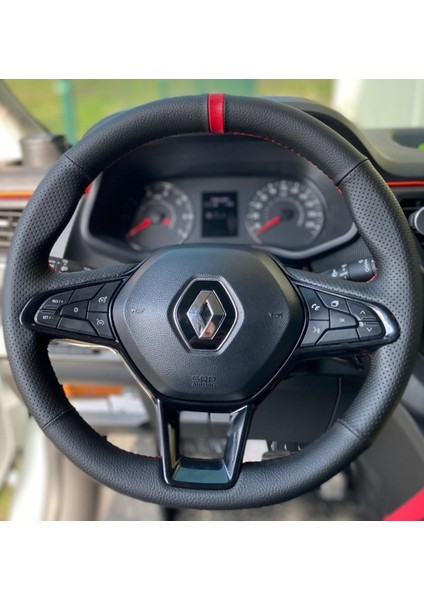 Clio 5 Araca Özel Direksiyon Kılıfı (Nokta Düz Kırmızı Yüzüklü)