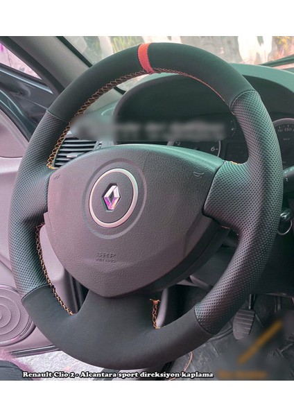 Clio 2 Araca Özel Direksiyon Kılıfı (Noktalı Nubuk Kırmızı Yüzüklü)