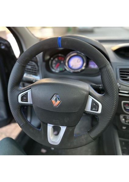 Fluence Araca Özel Direksiyon Kılıfı (Karbon Alcantra Mavi Yüzük) fiyatları