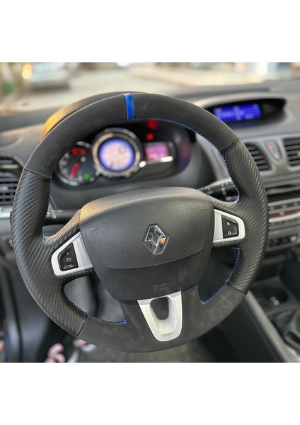 Fluence Araca Özel Direksiyon Kılıfı (Karbon Alcantra Mavi Yüzük) modelleri