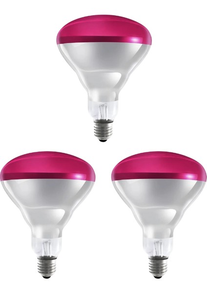 (3 Adet) 150W Kızılötesi (Infrared) Isıtıcılı Hayvan Isıtma ve Kuluçka Lambası (Kırmızı Işık) E27 (Kalın Duy)