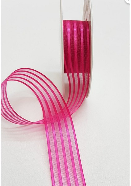 Fuşya Saten Çizgili Şifon Kurdele 2,5cm X 25m (Hilton Kurdele) 1 Adet